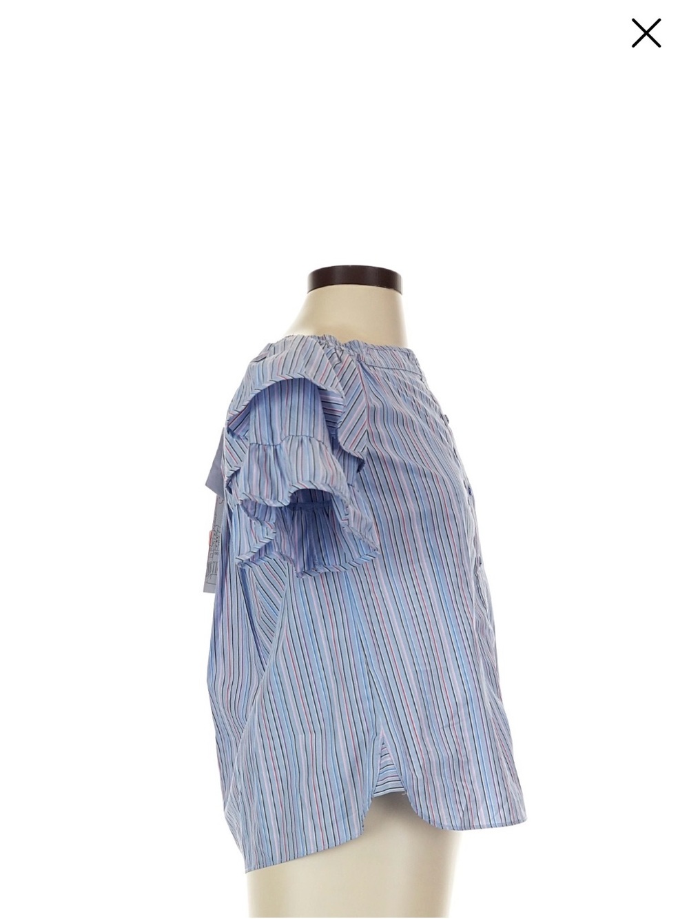 Parker Light Blue Multi-Striped Ruffle Sleeve Blouse - Picture 3 of 5